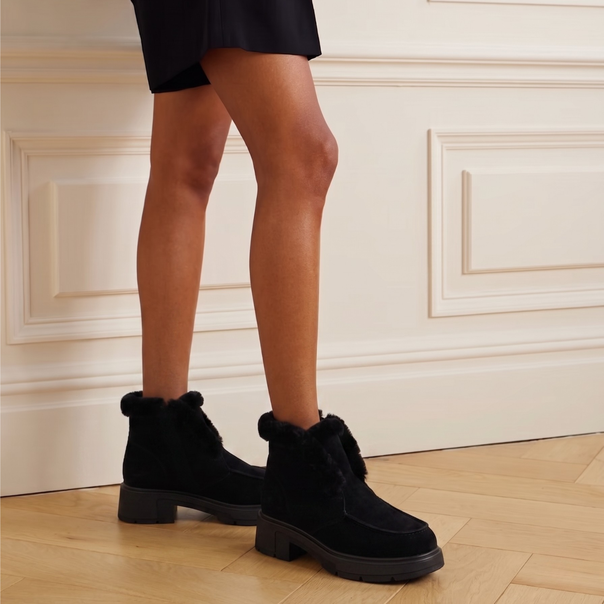 Meredith Suede Shearling Ankle Boot, Alternate, color, Black