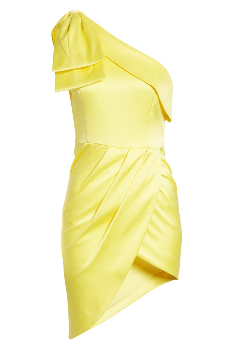 Bow One-Shoulder Satin Dress, Alternate, color, LEMON YELLOW