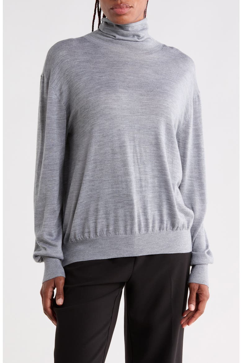 Easy Wool & Silk Turtleneck Sweater, Main, color, MEDIUM HEATHER GREY