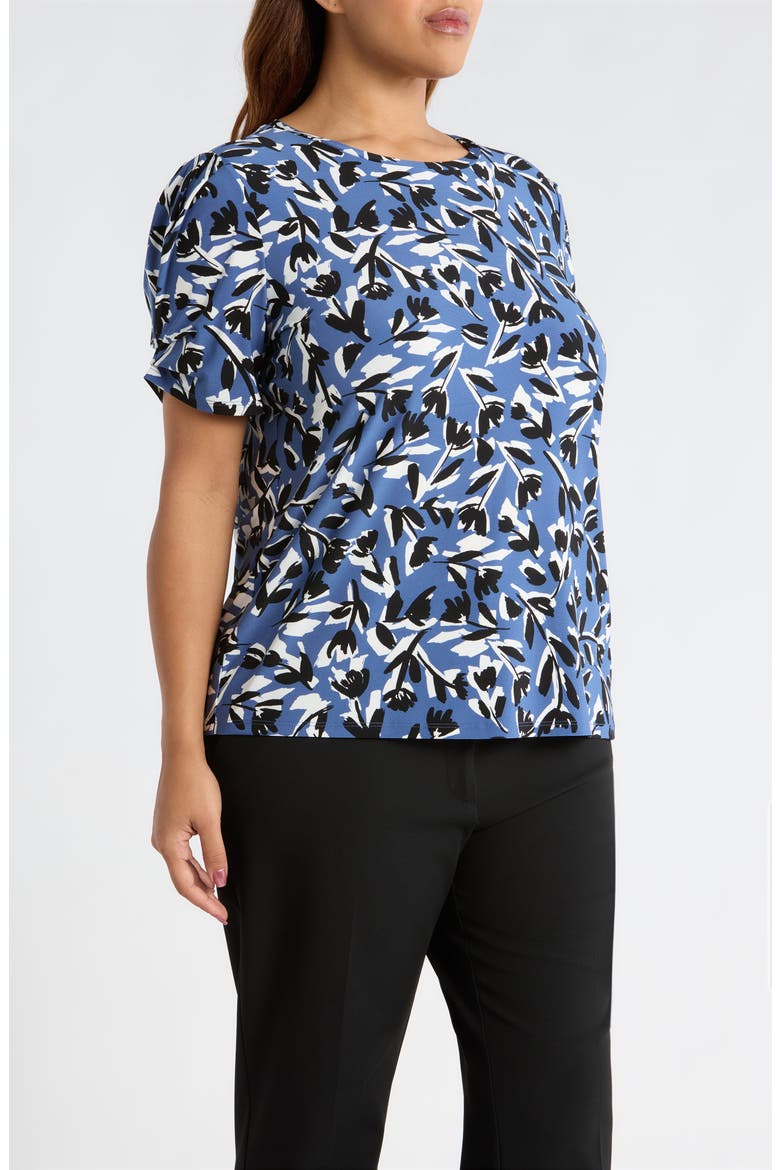 Floral Pleat Sleeve T-Shirt, Alternate, color, BLUE JAY MULTI