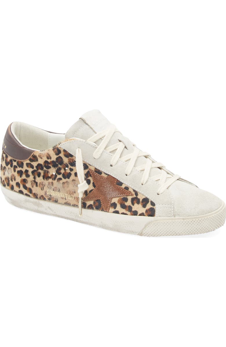 Golden Goose Super-Star Leopard Print Genuine Calf Hair Sneaker, Main, color, Beige Brown / Beige/ Red