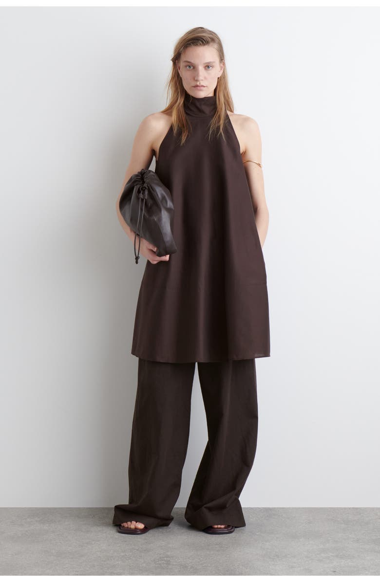 COS Fluid Halterneck Mini Dress, Alternate, color, Dark Brown