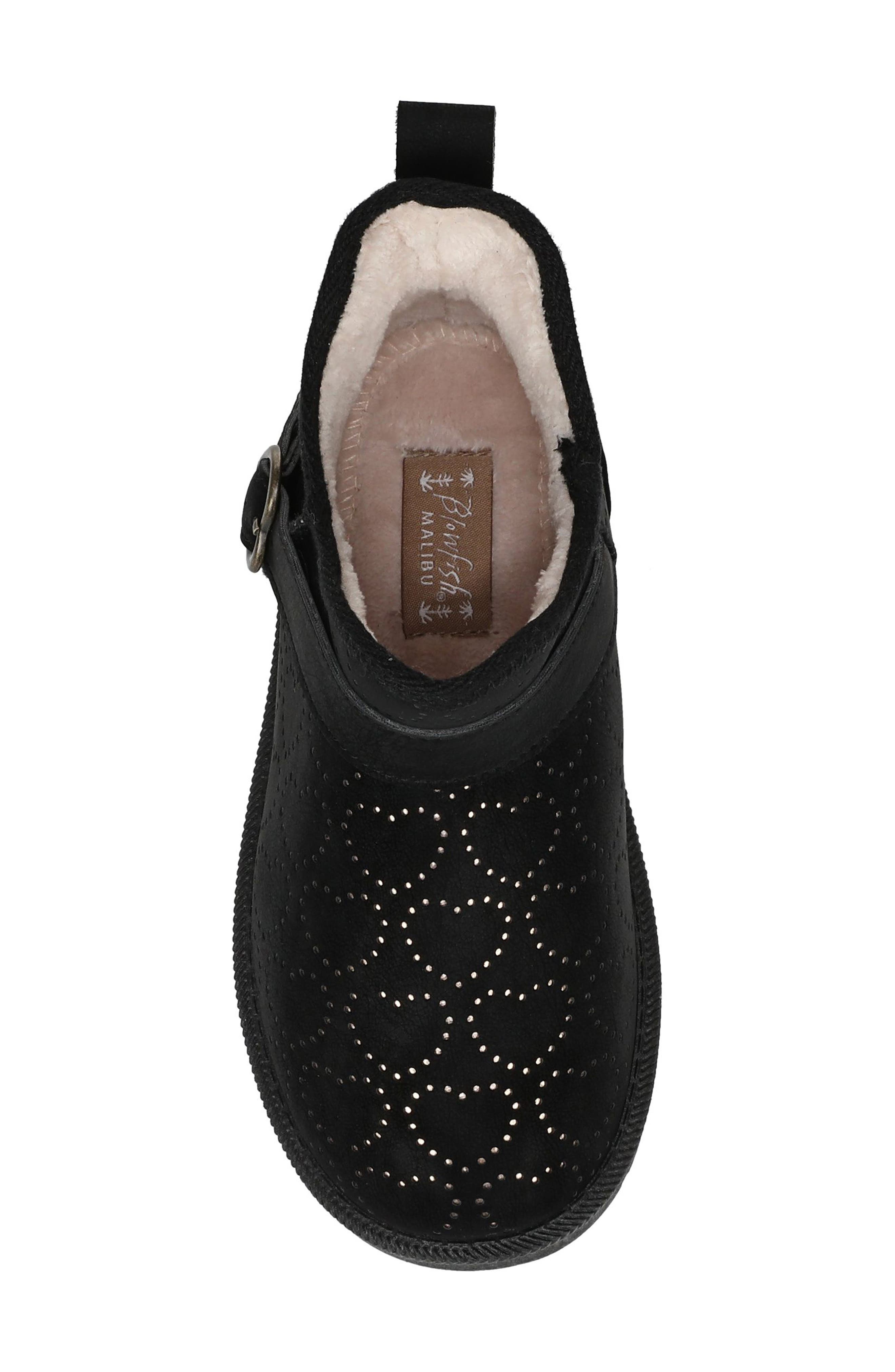 Kids' Perforated Heart Ankle Boot, Alternate, color, BLACK FAUX LEATHER