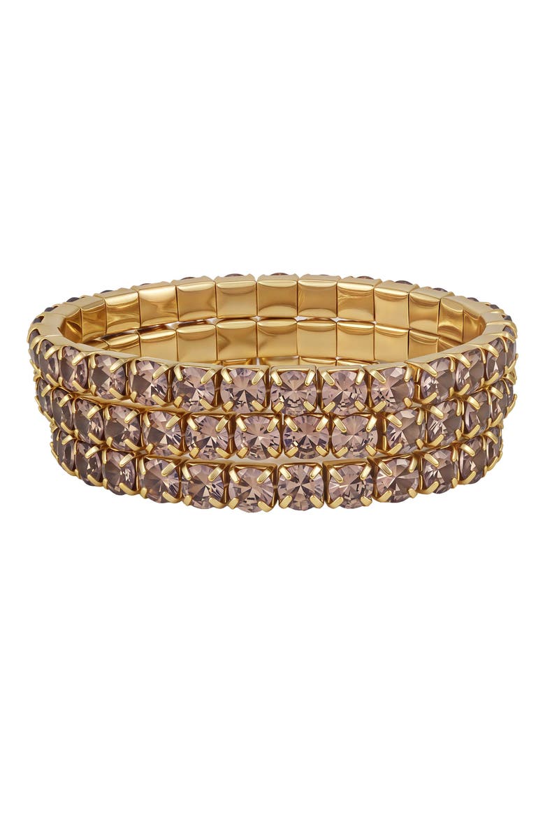 Cubic Zirconia Trio Stretch Bracelet Set, Main, color, 14K Gold Plated