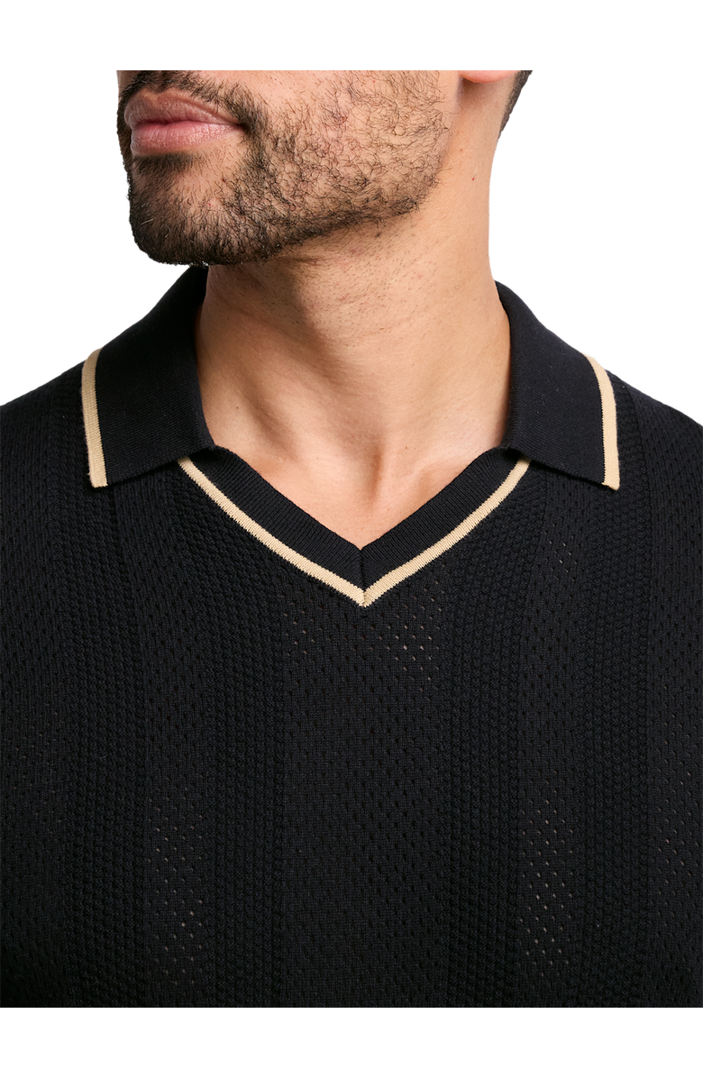 Paul Fredrick Cotton Crochet V-neck Polo, Alternate, color, Black