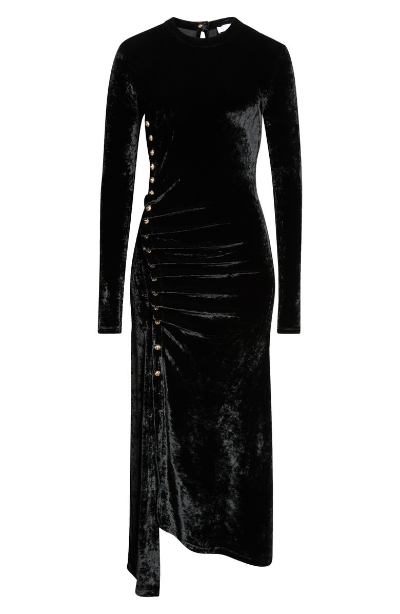 Rabanne Ruched Long Sleeve Stretch Velvet Dress, Alternate, color, 