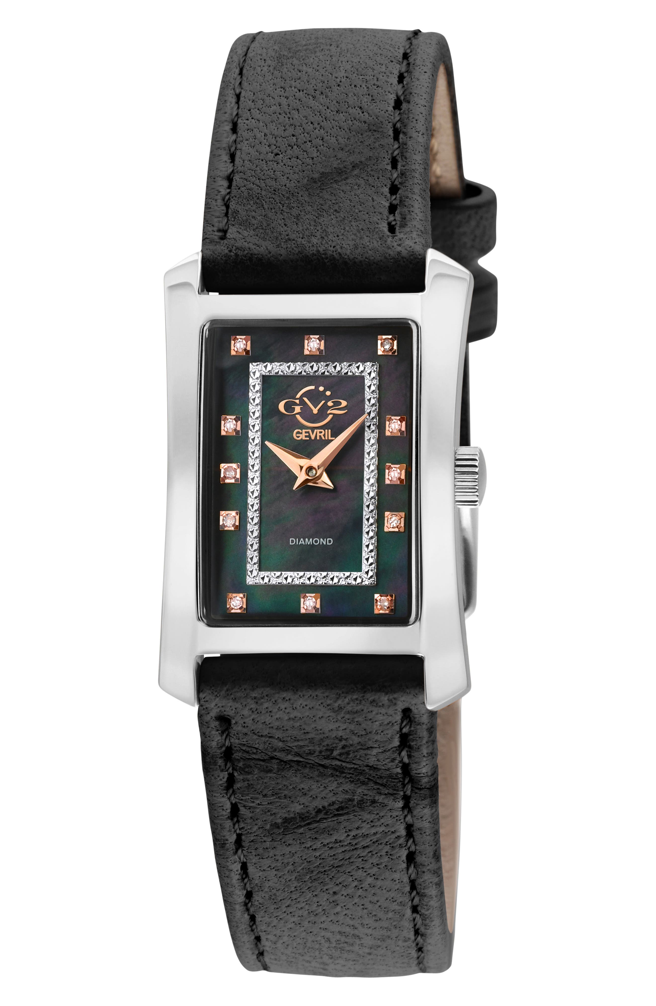 GV2 Luino Diamond Embellished Leather Strap Watch, 23mm x 29mm - 0.084 ctw.