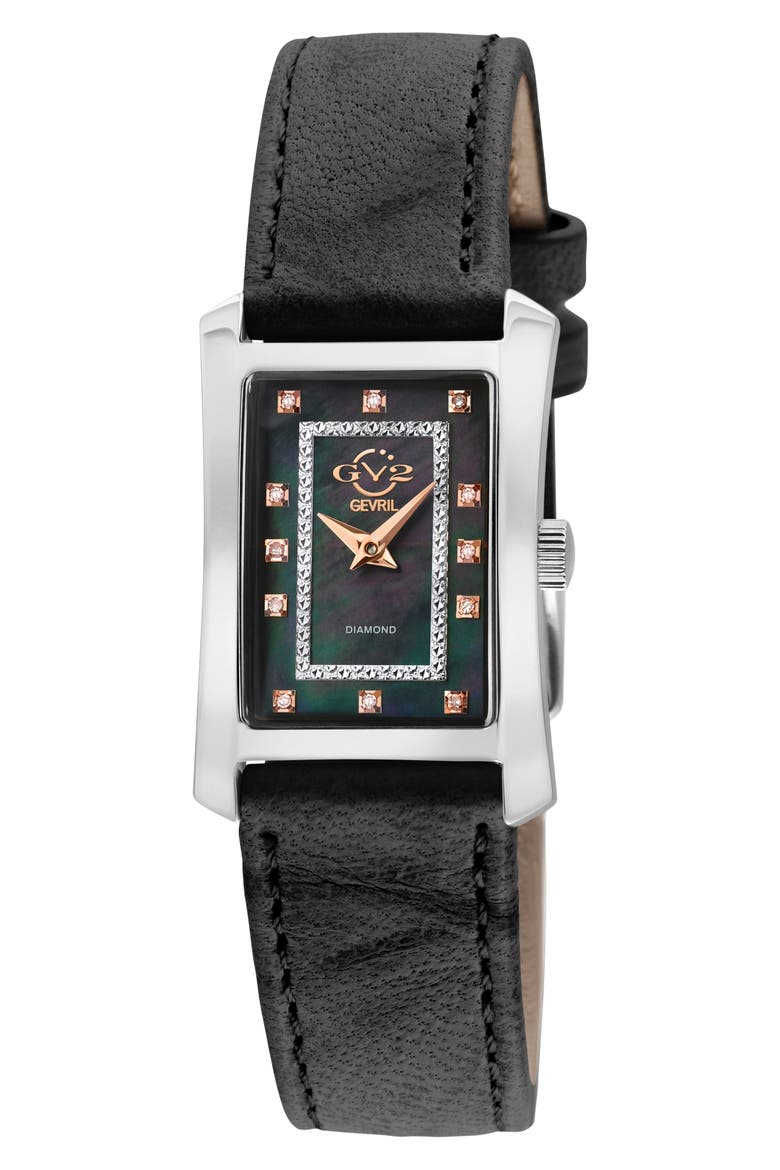 Luino Diamond Embellished Leather Strap Watch, 23mm x 29mm - 0.084 ctw., Main, color, BLACK