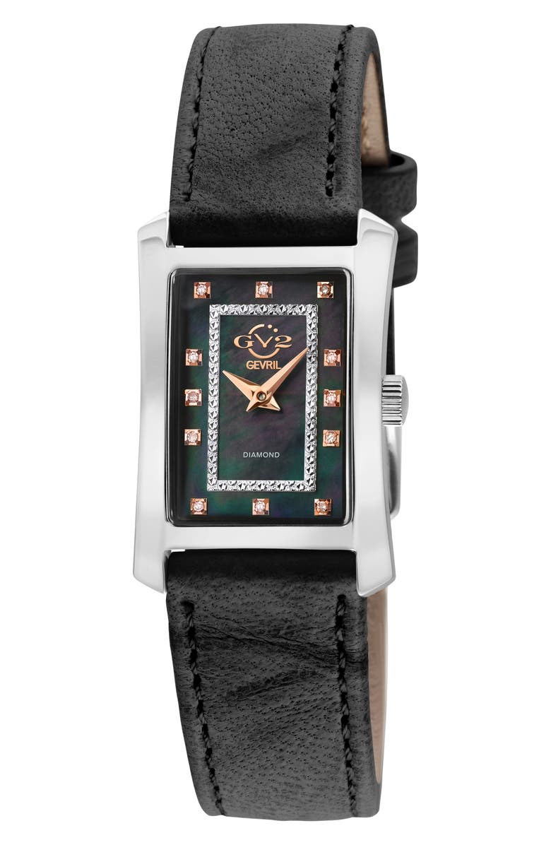 GV2 Luino Diamond Embellished Leather Strap Watch, 23mm x 29mm - 0.084 ctw., Main, color, Black