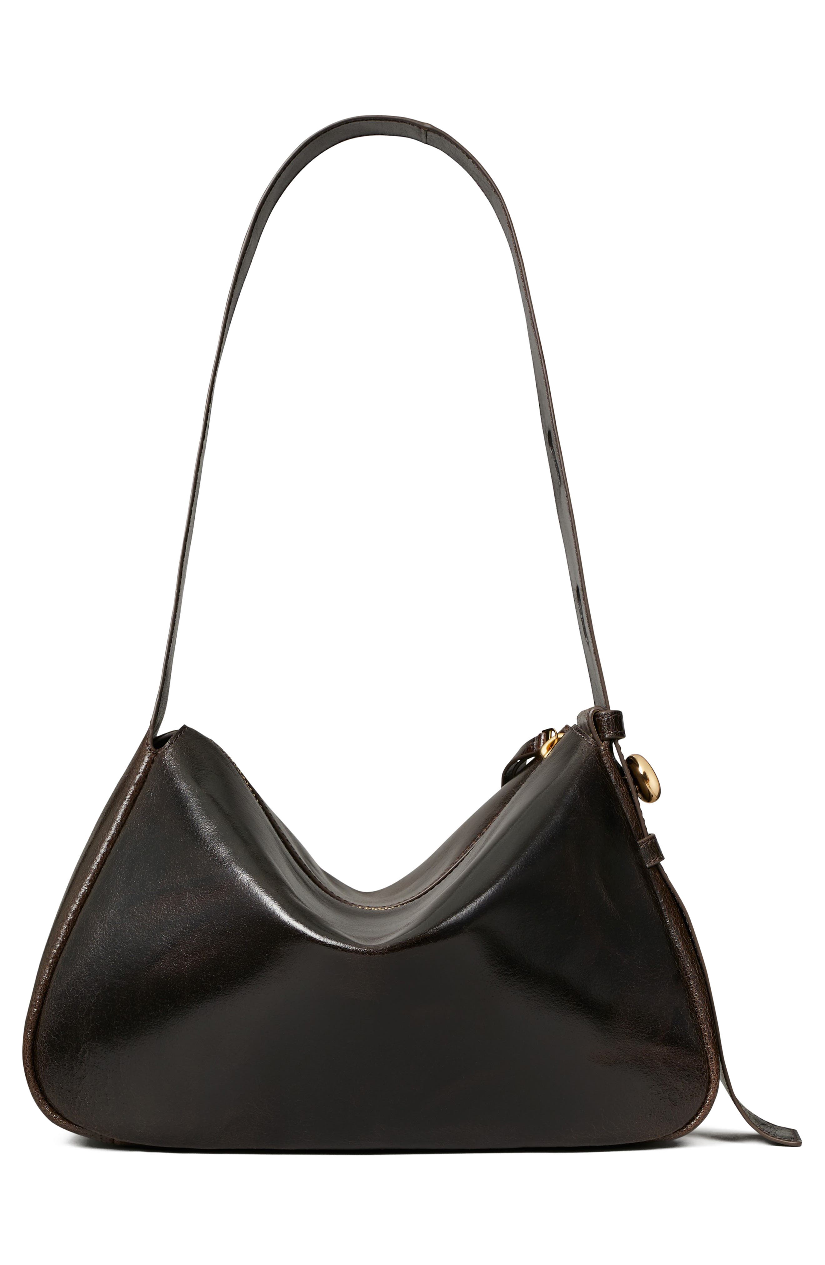 Romy Distressed Leather Shoulder Bag, Alternate, color, DARK BROWN