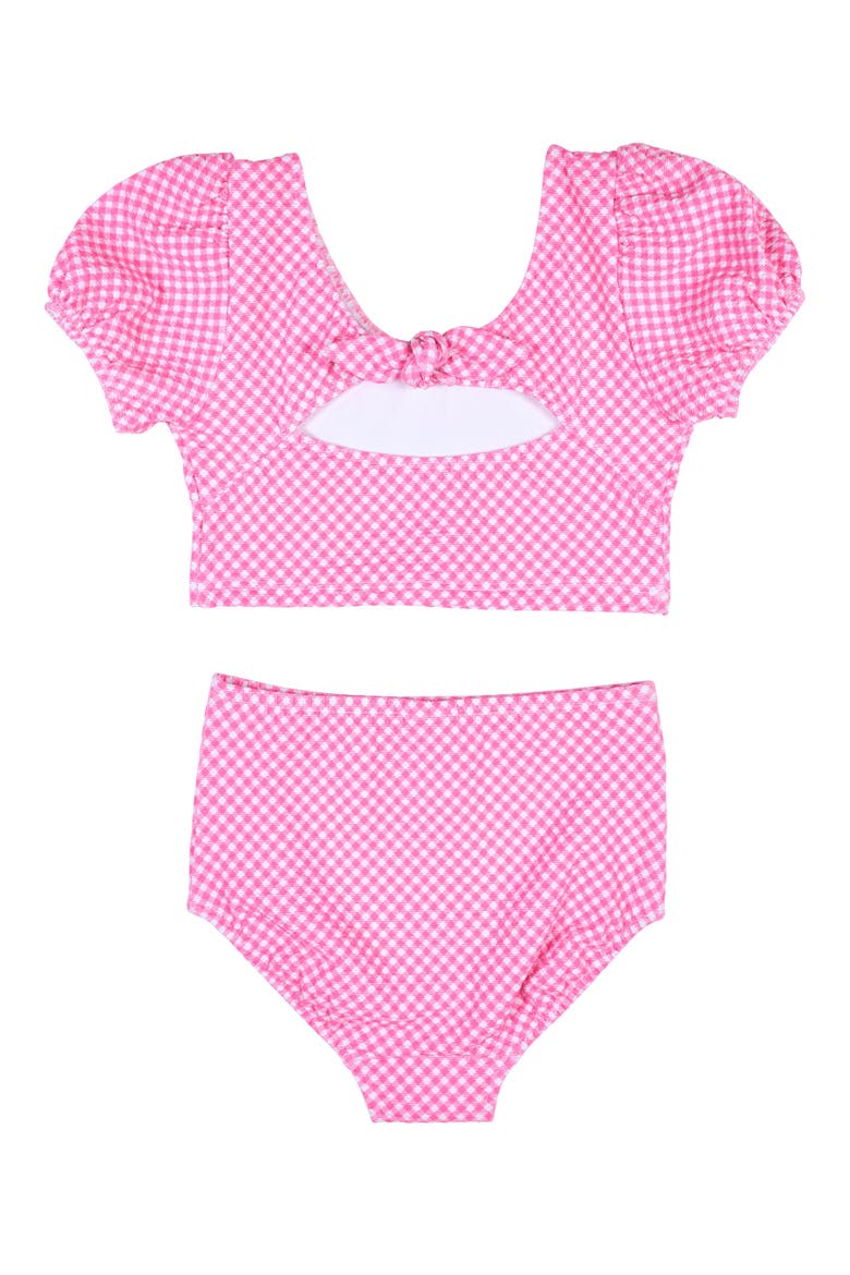 Gingham Puff Sleeve Bikini, Alternate, color, Pink/White