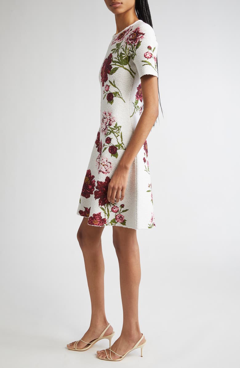 Oscar de la Renta Peony Bouclé Jacquard Fit & Flare Dress, Alternate, color, Ivory Multi