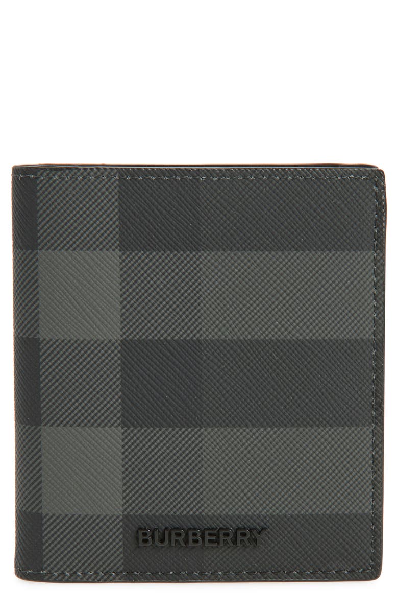 Burberry Check Coated Canvas & Leather Bifold Wallet, Main, color, Charcoal