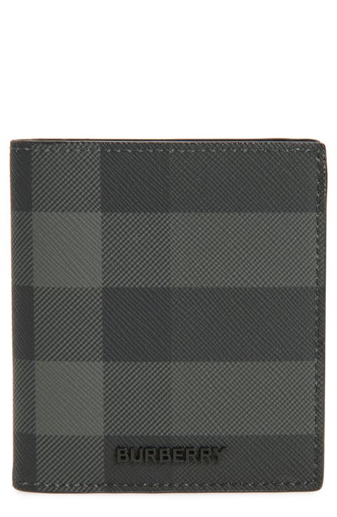 Check Coated Canvas & Leather Bifold Wallet