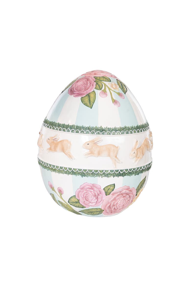 Large Vintage Spring Floral Easter Egg with Stripes Figurine, Alternate, color, Pink