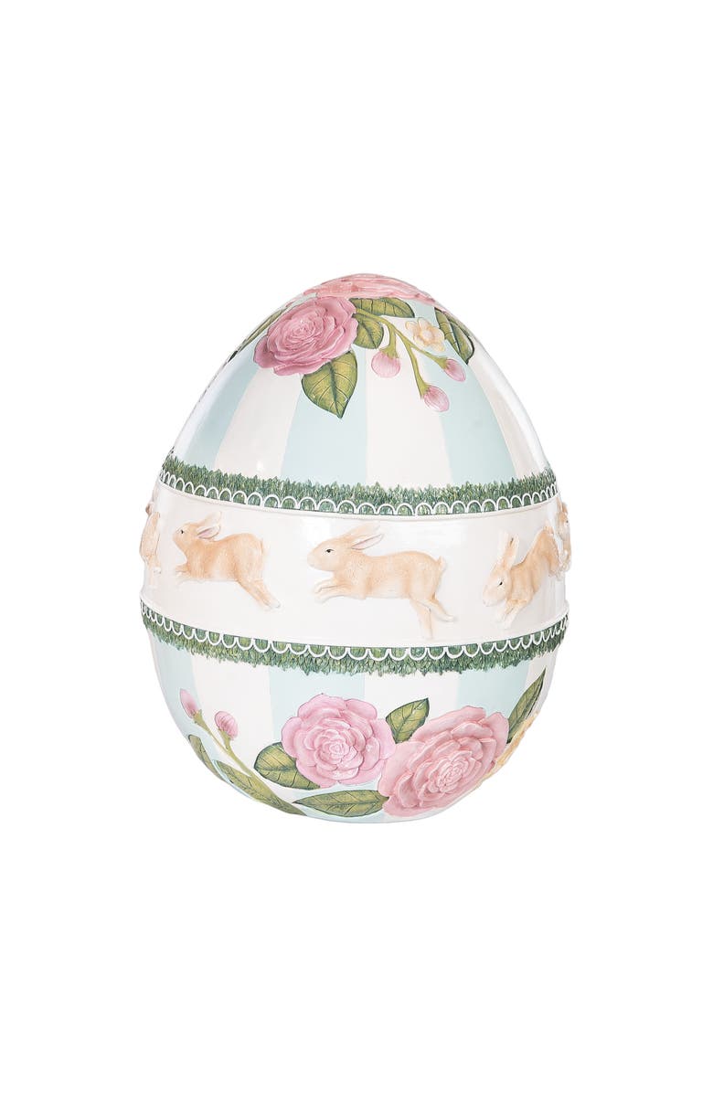 Gallerie II Large Vintage Spring Floral Easter Egg with Stripes Figurine, Alternate, color, Pink