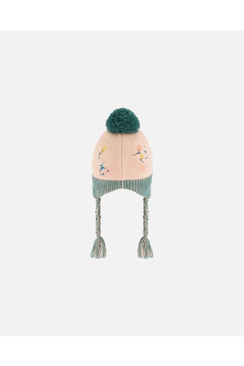 Baby Girl's Peruvian Knit Hat Light Pink, Sage Green And Flowers, Alternate, color, Embroidered Flowers