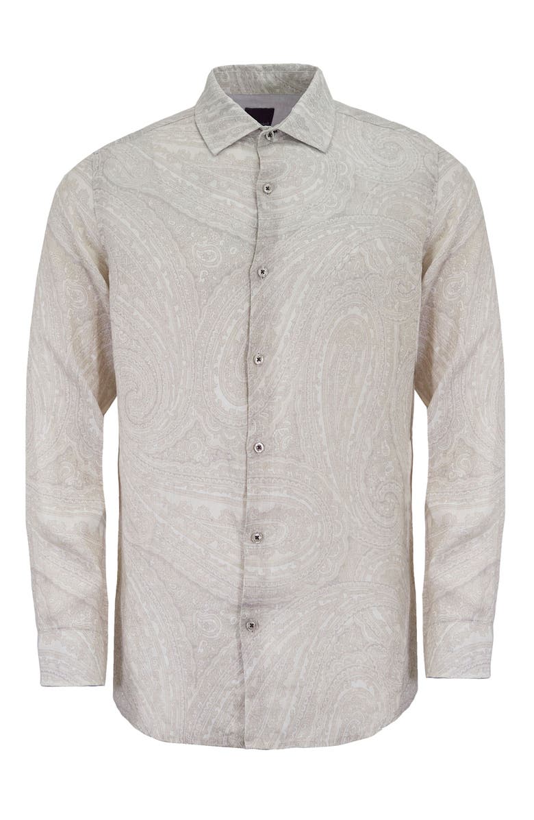 Lords of Harlech Uomo Wild Paisley Oxford Long Sleeve Fine Linen Shirt, Alternate, color, Ivory