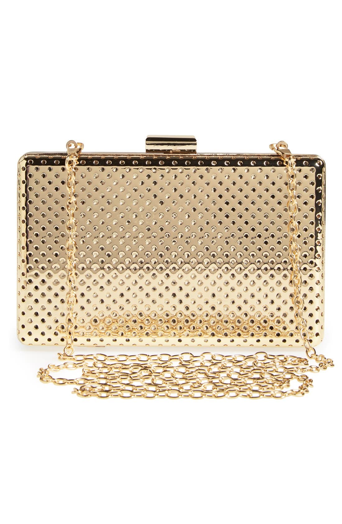 'Raquelle' Perforated Metal Box Clutch, Alternate, color, GOLD