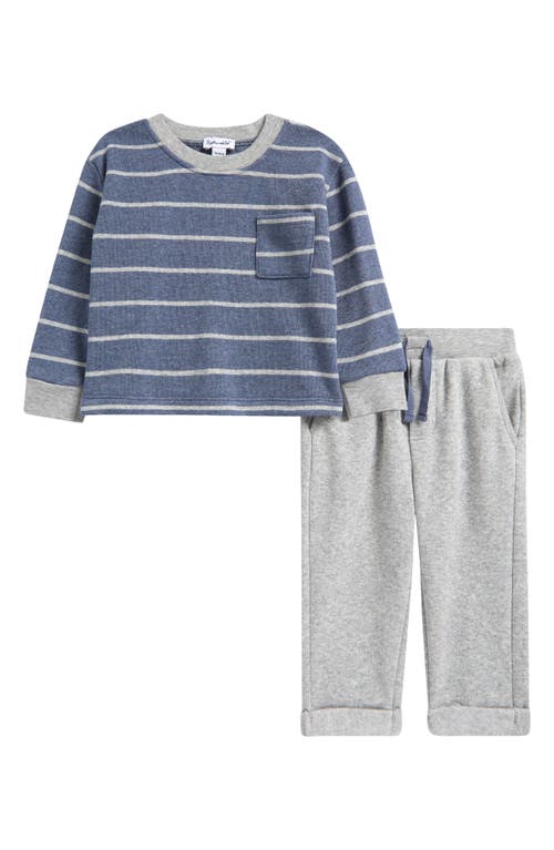 Splendid Stripe Sweatshirt & Sweatpants Set in Heather Grey Stripe 