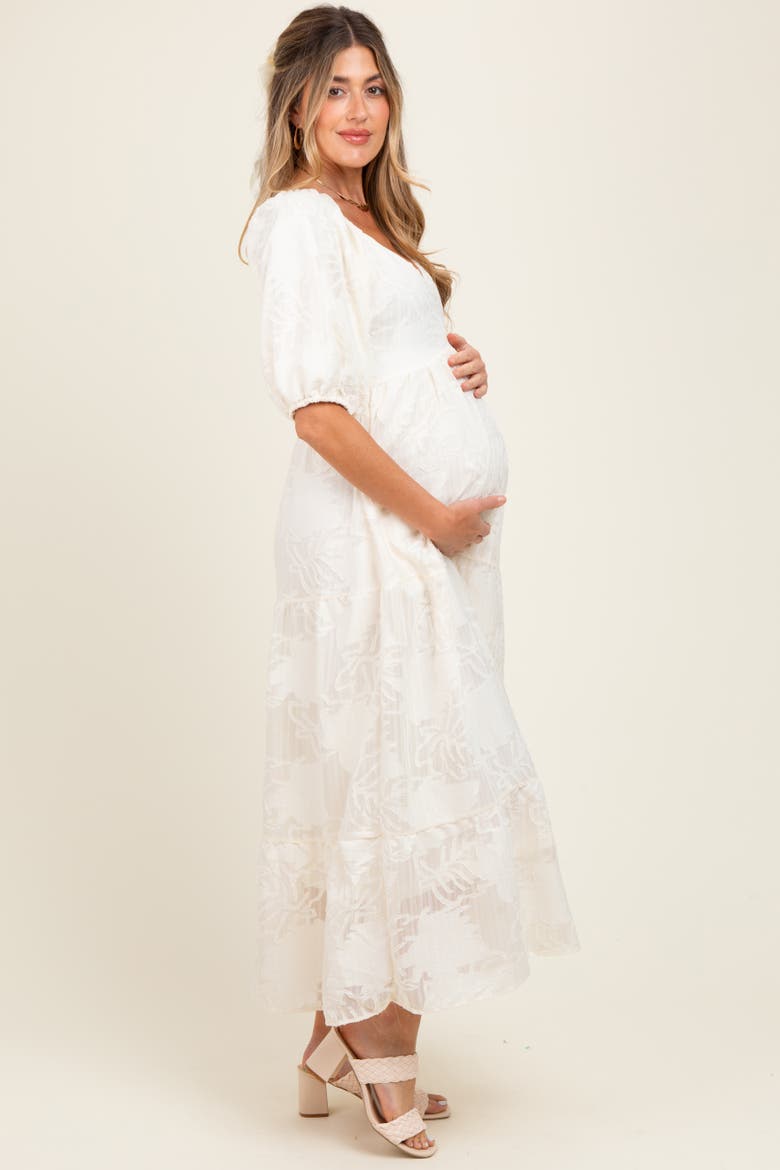 Leaf Textured Tiered Midi Dress, Alternate, color, Cream