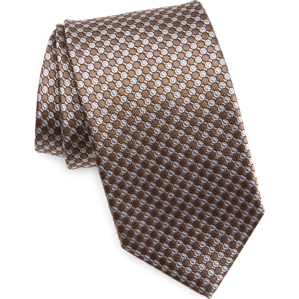 David Donahue Geometric Silk Tie In Brown