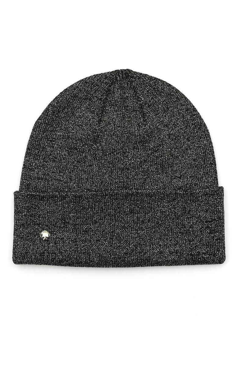 Kate Spade New York metallic beanie, Main, color, Black