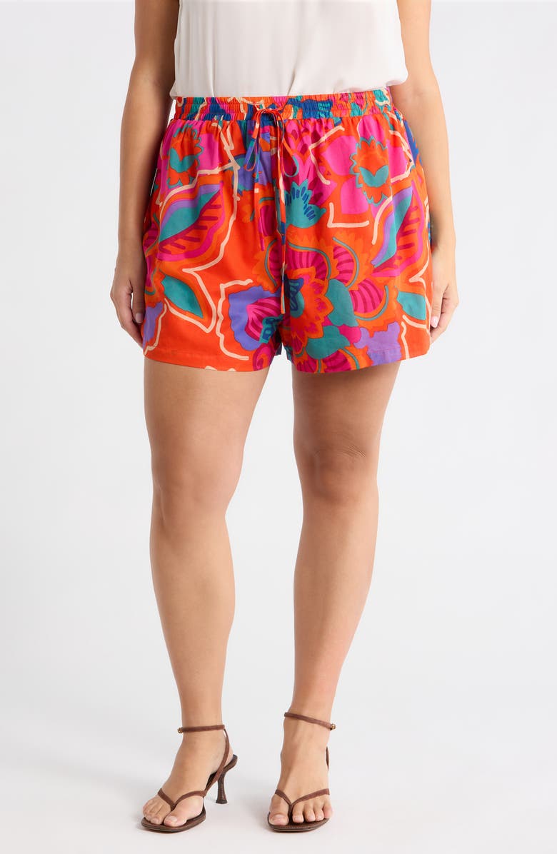 SUGARLIPS Kahlia Tropics Taliya Cotton Drawstring Shorts, Main, color, Red-Multi