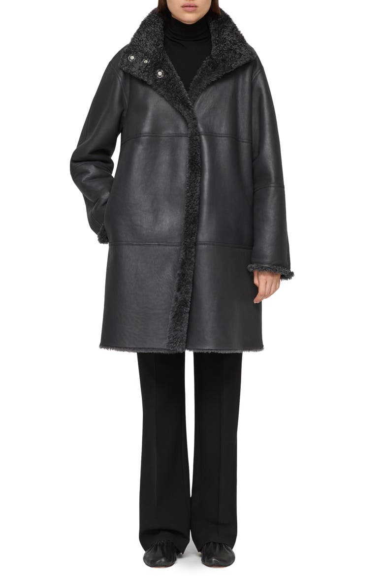 Reversible Genuine Shearling Coat, Main, color, GRAPHITE/ BLACK