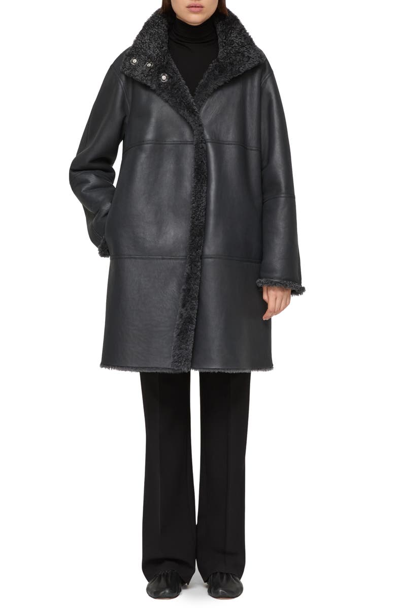 Lafayette 148 New York Reversible Genuine Shearling Coat, Main, color, Graphite/ Black