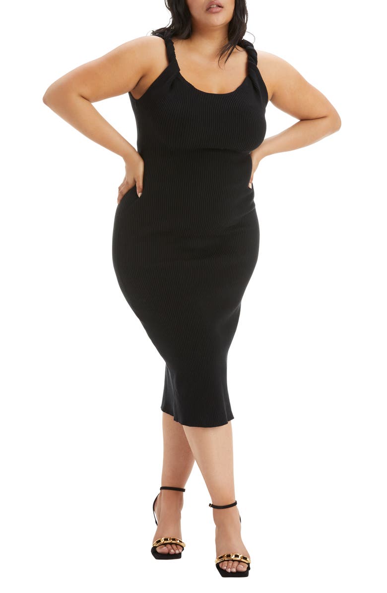 Good American Twist Strap Rib Midi Sweater Dress, Alternate, color,