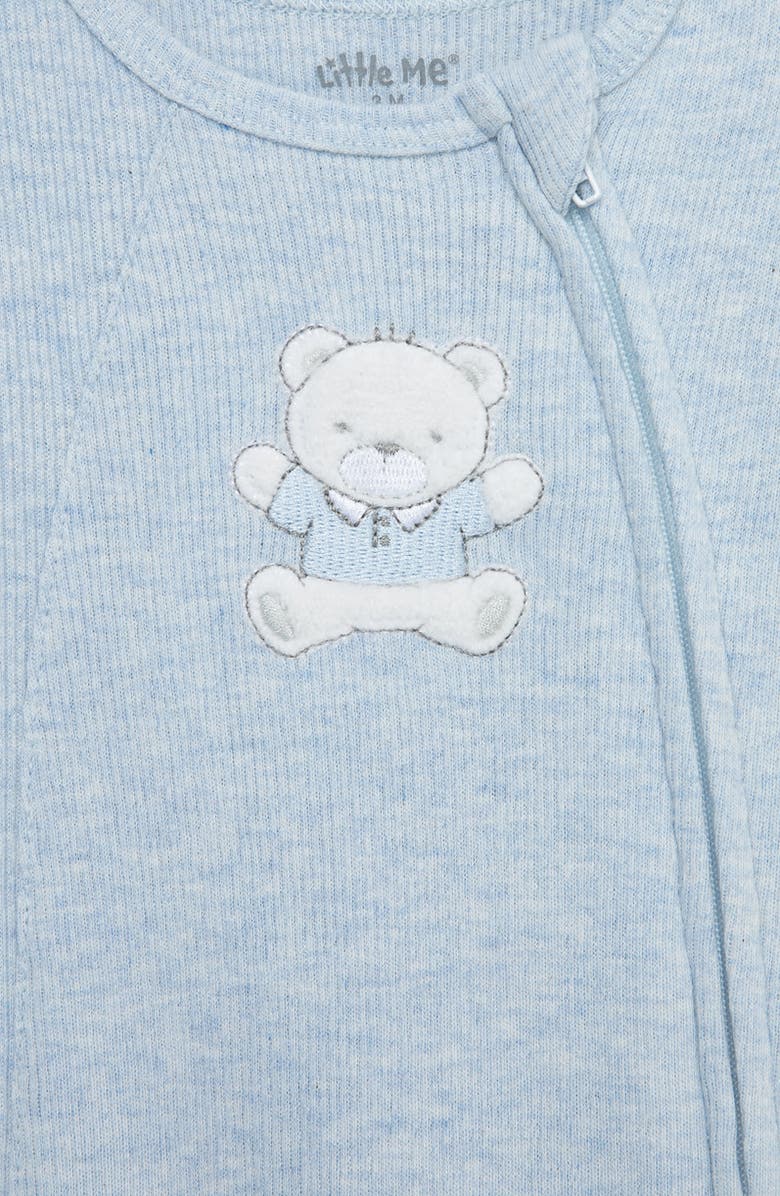 Little Me Blue Bear Embroidered Cotton Rib Footie & Hat Set, Alternate, color, Blue
