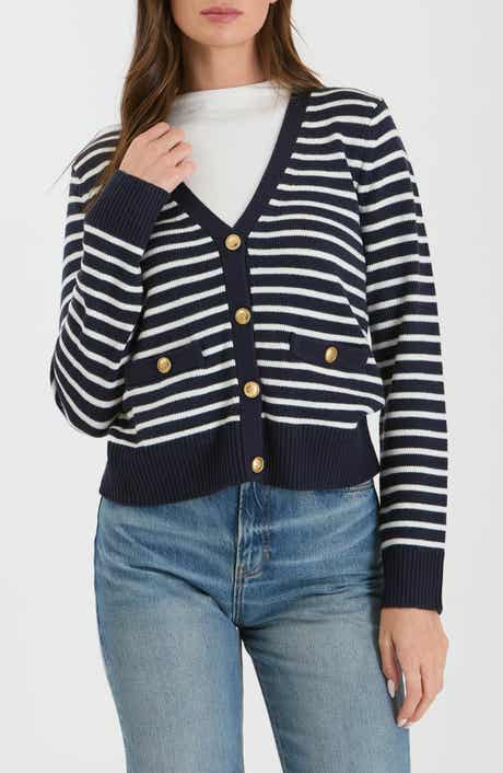 Blu Pepper Stripe V-Neck Cardigan