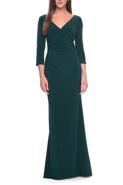 Long Evening Dress with Wrap Style Neckline