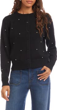Karen Kane Faux Pearl Embellished Crewneck Cardigan