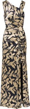 Adrianna Papell Foil Asymmetric Neck Gown