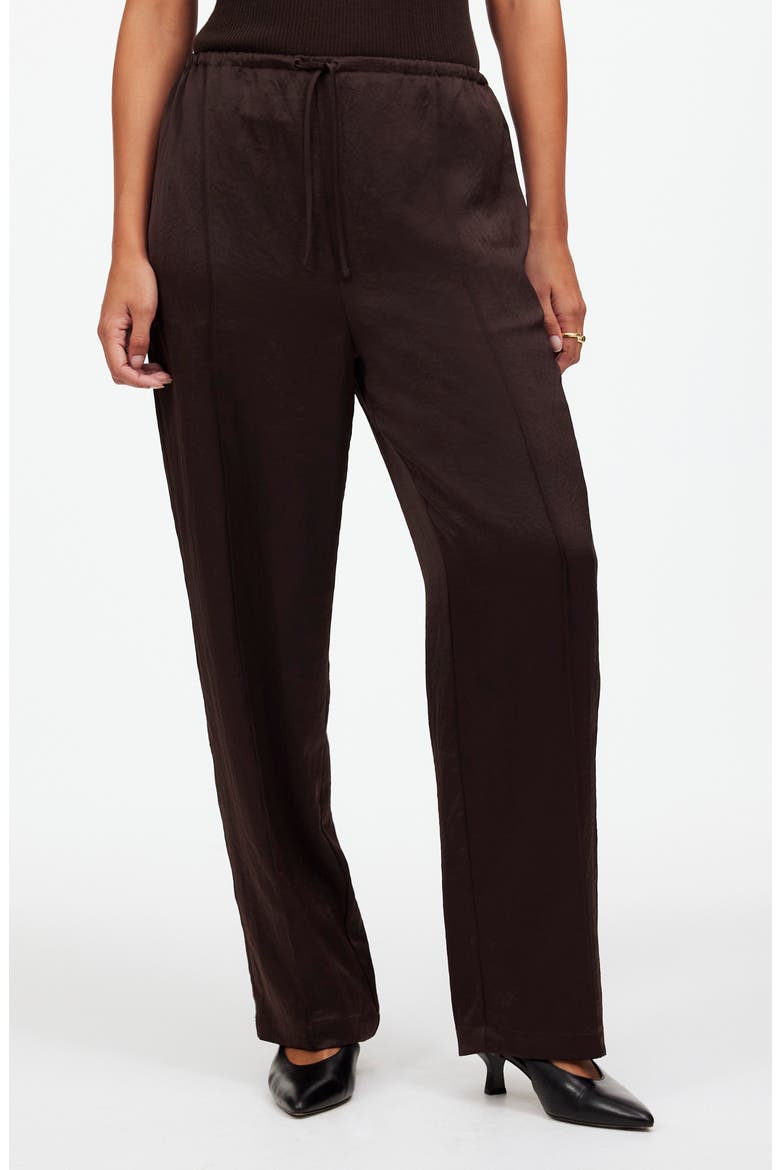 Pintuck Slim Pull-On Pants, Main, color, DARK CAROB
