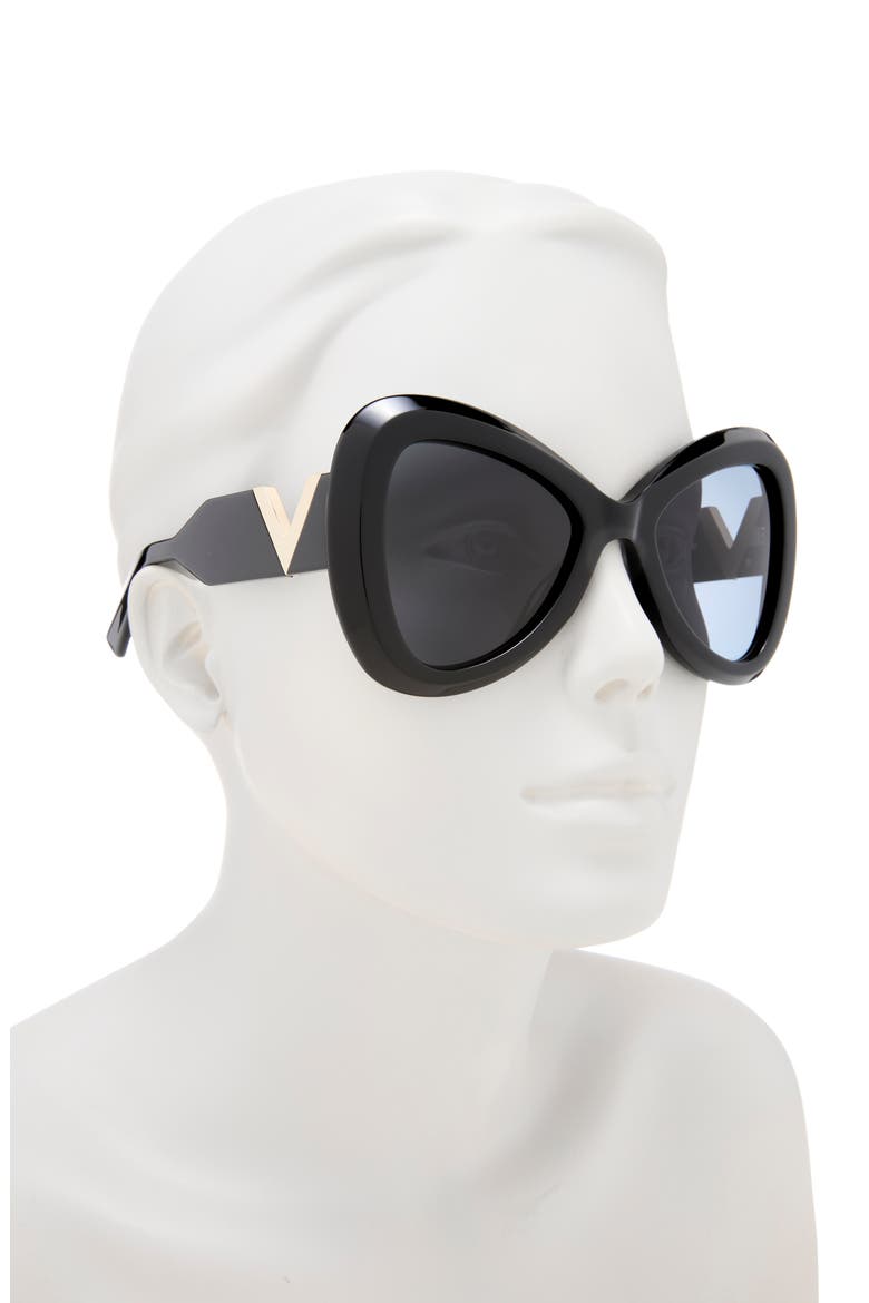 55mm Polarized Triangular Sunglasses, Alternate, color, BLACK BLACK GREY