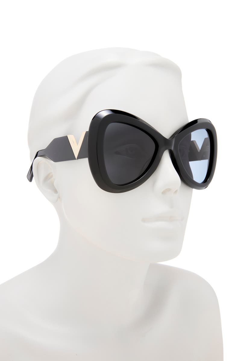 Valentino 55mm Polarized Triangular Sunglasses, Alternate, color, Black Black Grey