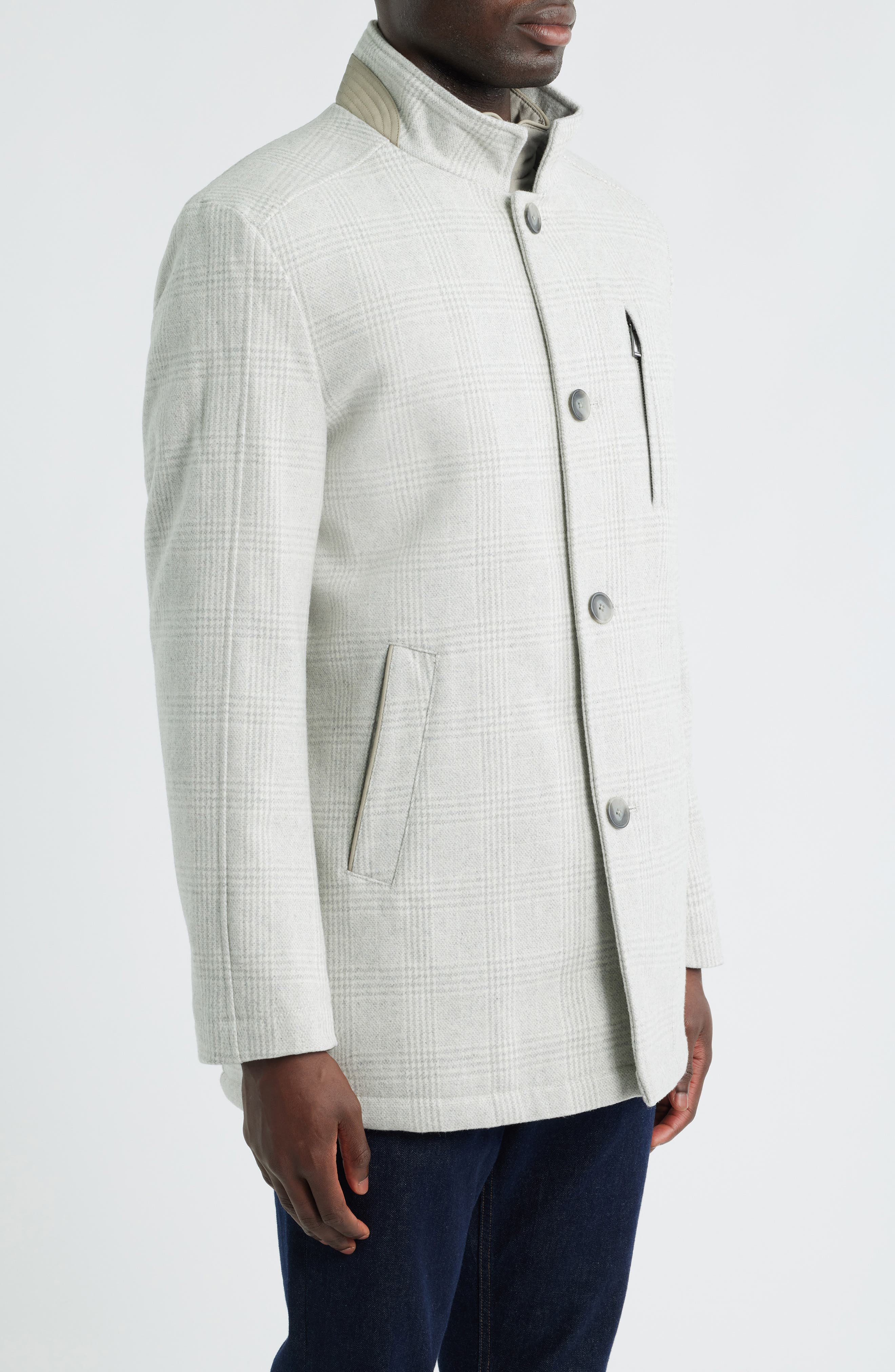 Мужские Johnston & Murphy Upton Check Bib Insert Wool Blend Car Coat — фото 4