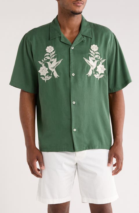 Floral Appliqué Lyocell Camp Shirt