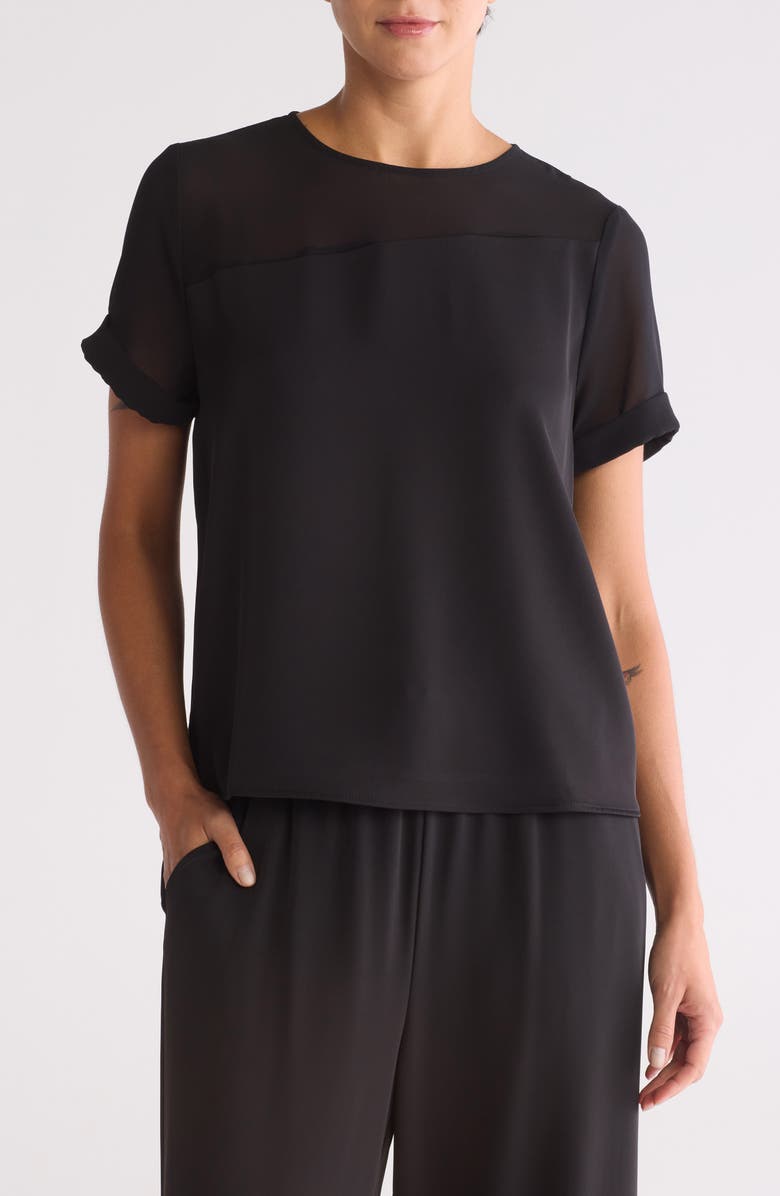 MELLODAY Mixed Media Stretch Top, Main, color,