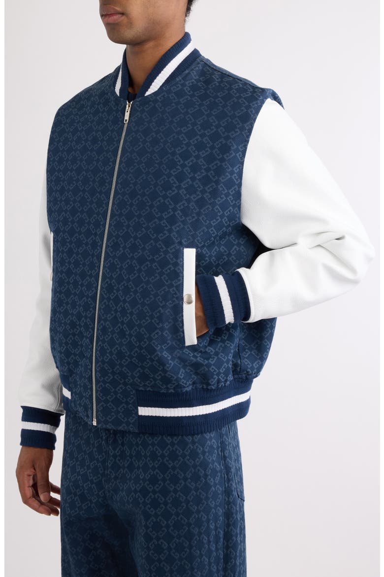 Mixed Media 4G Monogram Jacquard Varsity Jacket, Alternate, color, NAVY/ WHITE