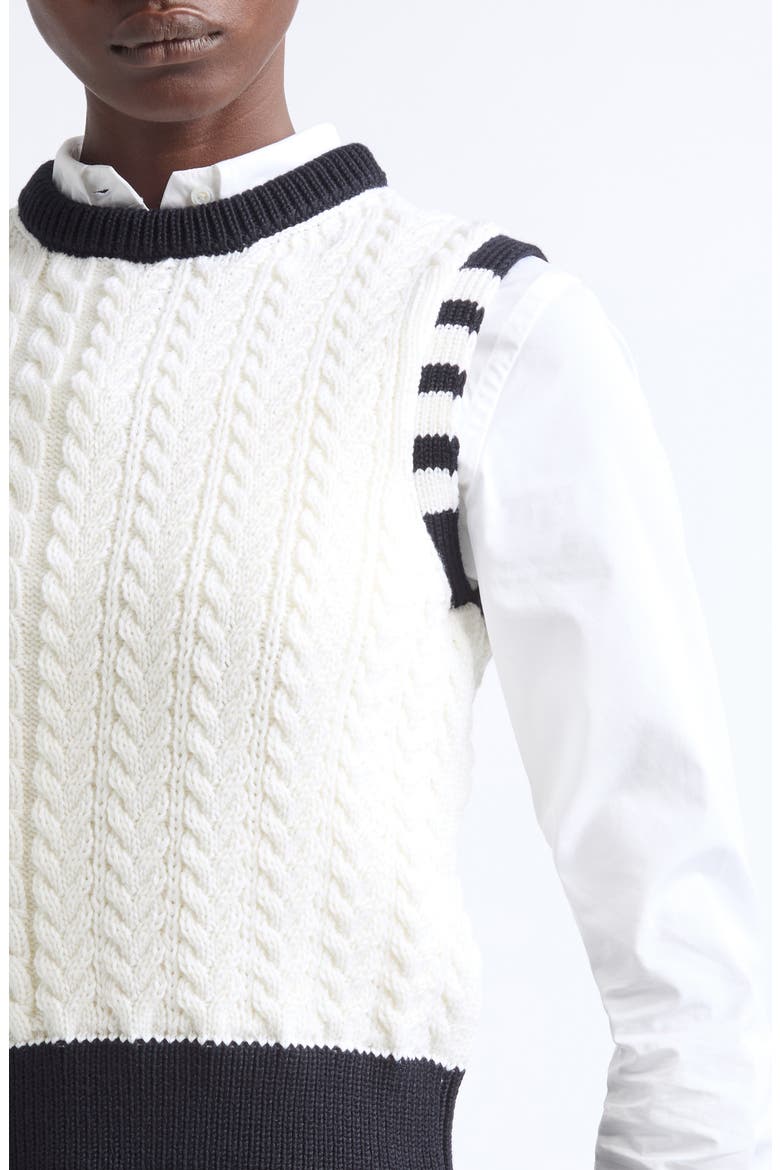 Aran Cable Merino Wool Shell Top, Alternate, color, WHITE