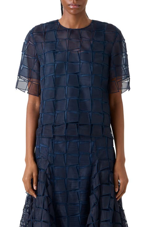 Embroidered Trapezoid Organza Top
