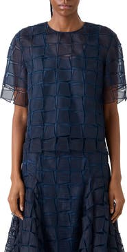 Akris Embroidered Trapezoid Organza Top