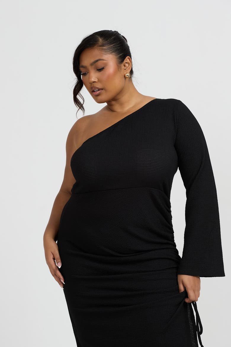 One Shoulder Flare Sleeve Maxi Dress, Alternate, color, Black