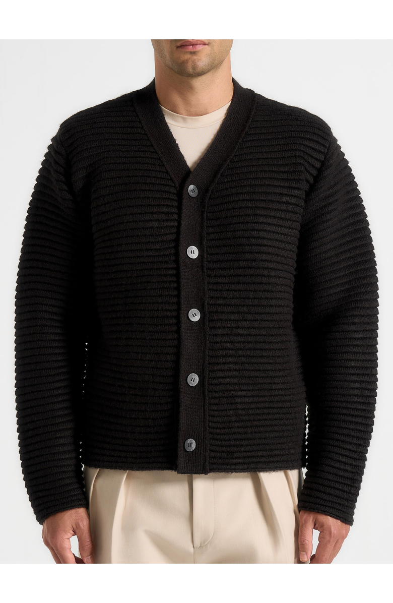 Manière De Voir Anton Ribbed Knit Cardigan, Alternate, color, Black