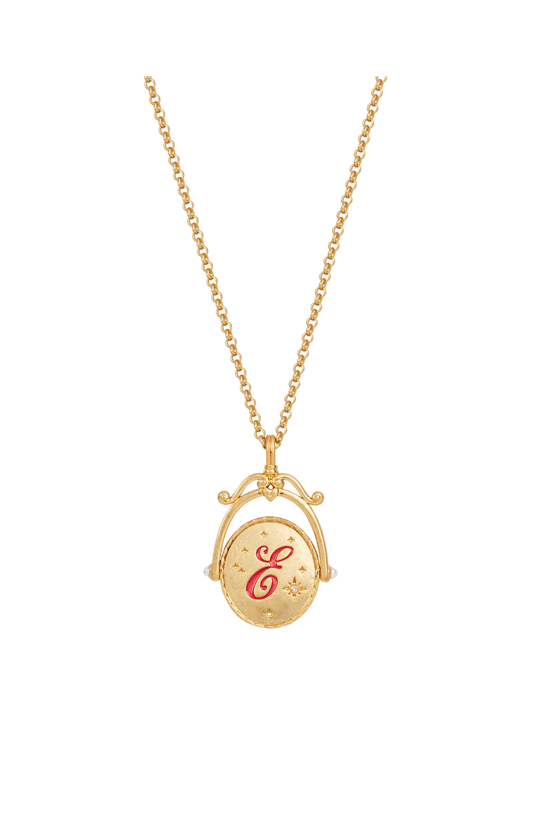 Fable England E Initial Echinacea Gold Spinner Chain Necklace, Main, color, Gold