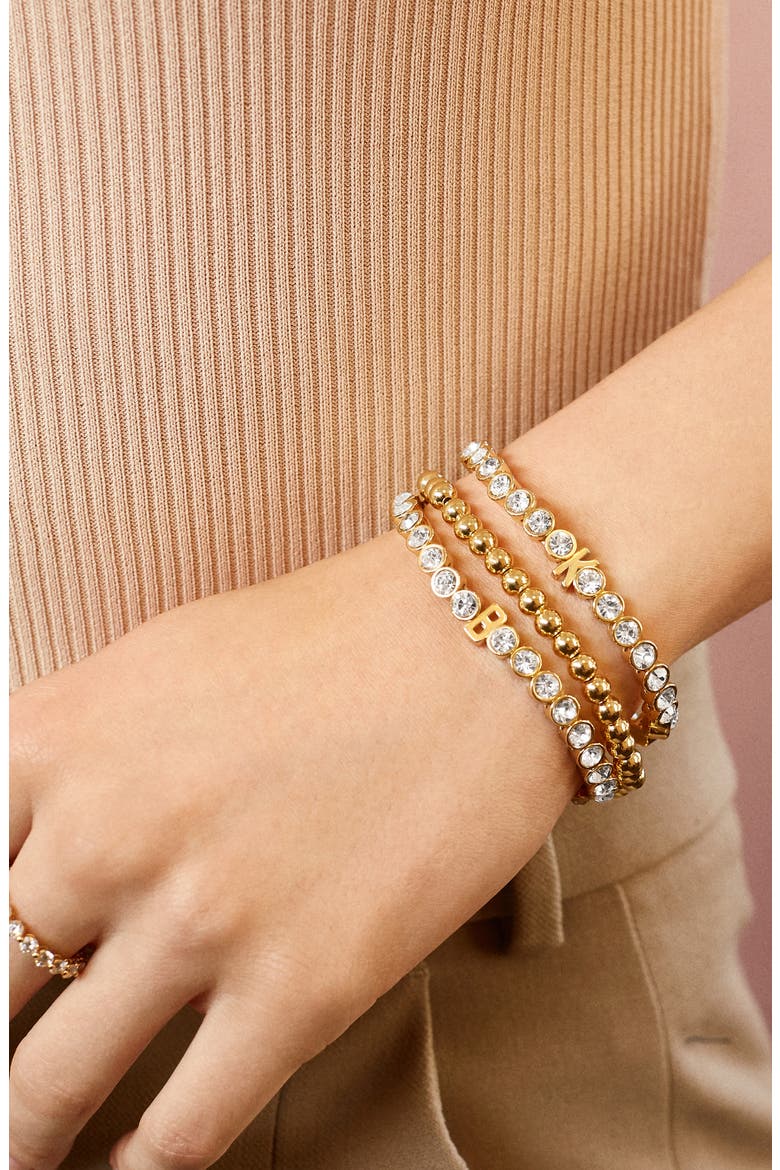 Initial Crystal Beaded Stretch Bracelet, Alternate, color, GOLD-B